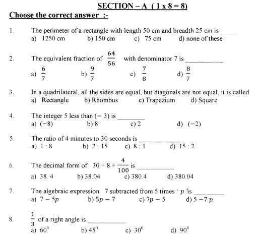 Maths Worksheet For Class 6 With Answers