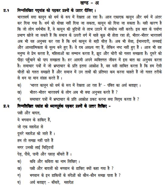 CBSE Class 8 Hindi Sample Paper Set Z