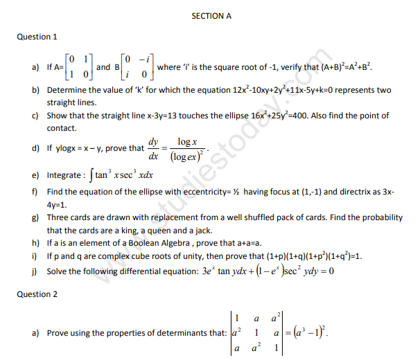 ISC Class 12 Mathematics Sample Paper (2)