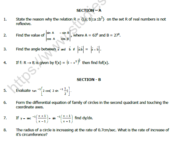 CBSE Class 12 Mathematics Question Paper 2022 Set A