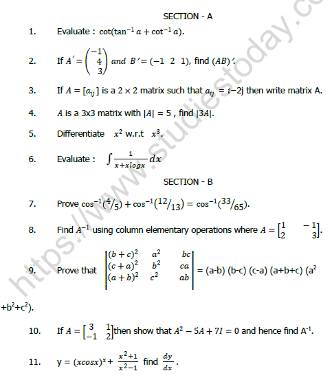 CBSE Class 12 Mathematics Question Paper 2022 Set C