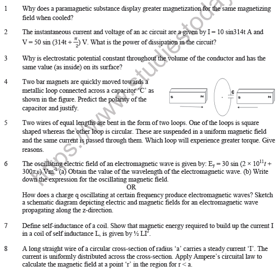CBSE Class 12 Physics Question Paper 2021 Set B