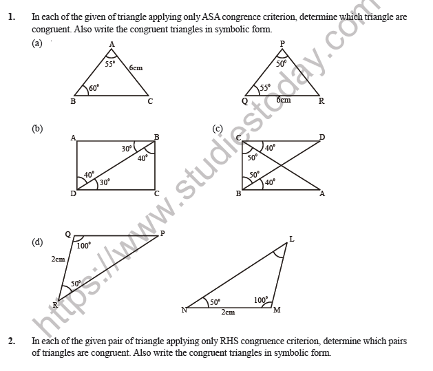 Class 7 Maths Congruence of Triangles Worksheet