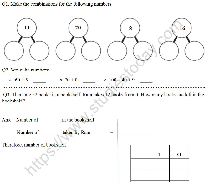 Class 2 Mathematics Printable Worksheet Set D