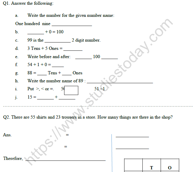 Class 2 Mathematics Printable Worksheet Set E - Bank2home.com