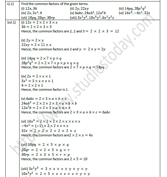 ncert solution class 8 maths chapter 14 factorisation