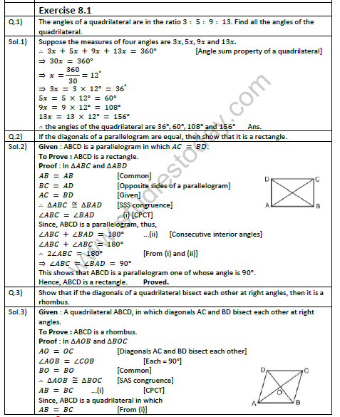 NCERT Solutions Class 9 Mathematics Chapter 8 Quadrilaterals