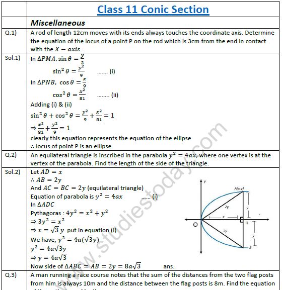CBSE Class 11 Mathematics Worksheet Conic Sections (4) Practice