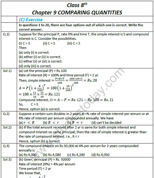 Cbse Class 7 Maths Comparing Quantities Worksheets Pdf Donald Lawlor s Math Worksheets