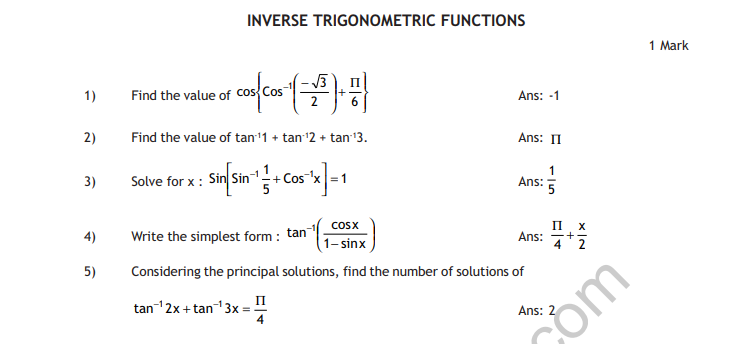 Cbse Class 12 Maths Hots Inverse Trigonometric Functions