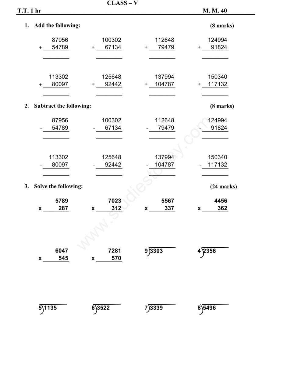 Class 5 Maths Question Paper Pdf Maharashtra Board Exampl paper